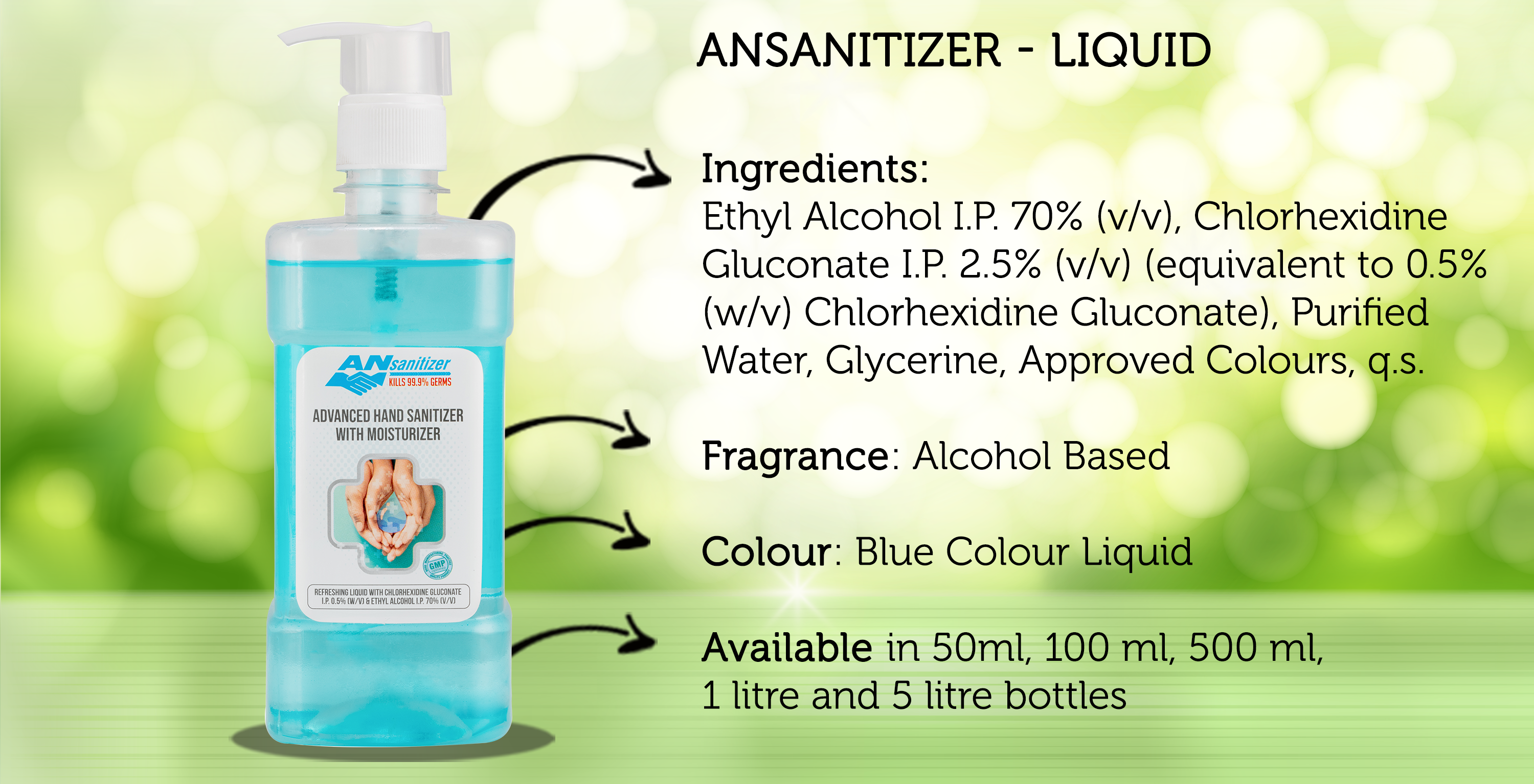 ANSANITIZER - LIQUID, ADVANCED HAND SANITIZER WITH MOISTURIZER